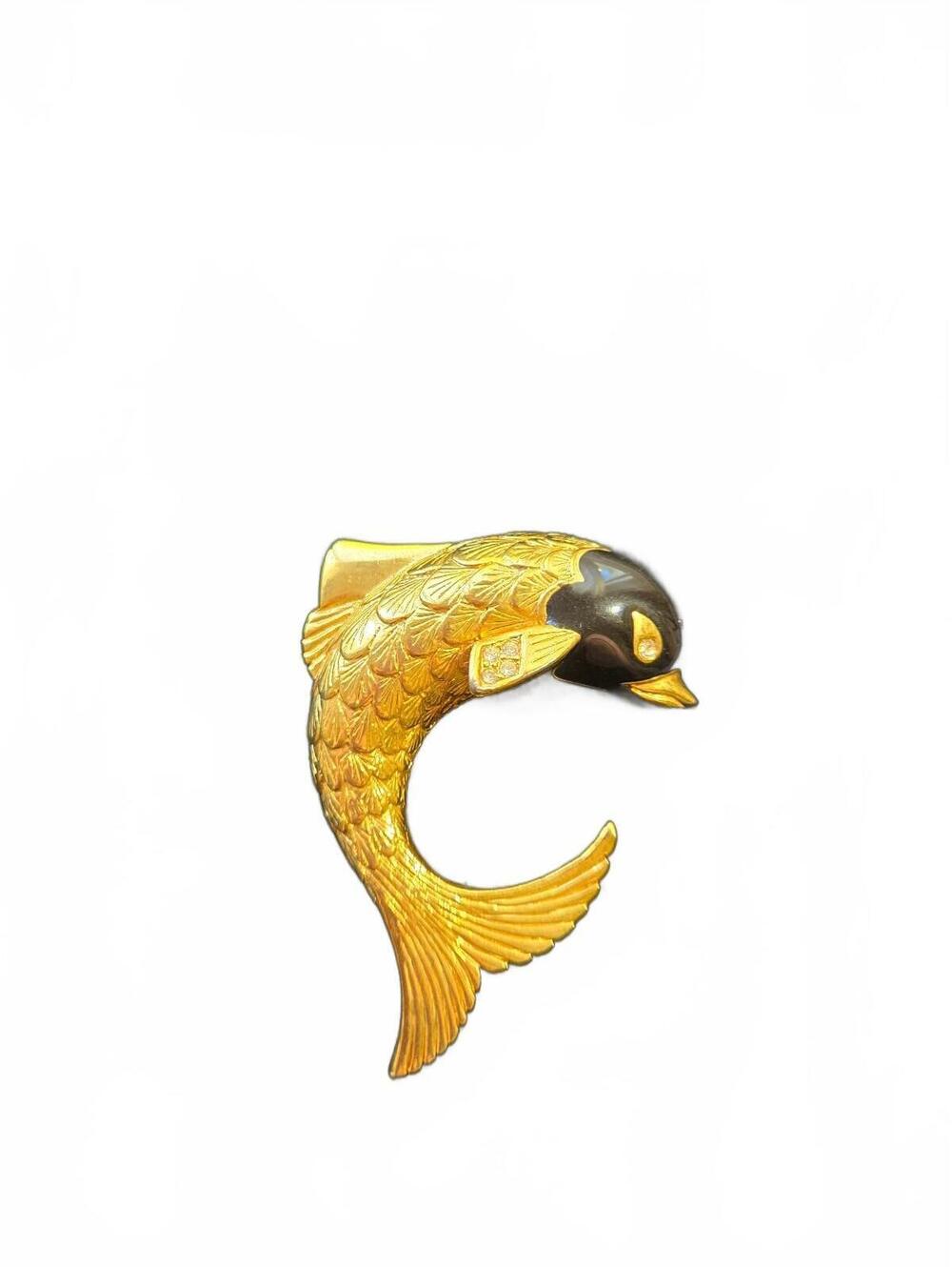 Brooch / Gold Tone Leaping Koi Fish Dolphin Pin Vintage